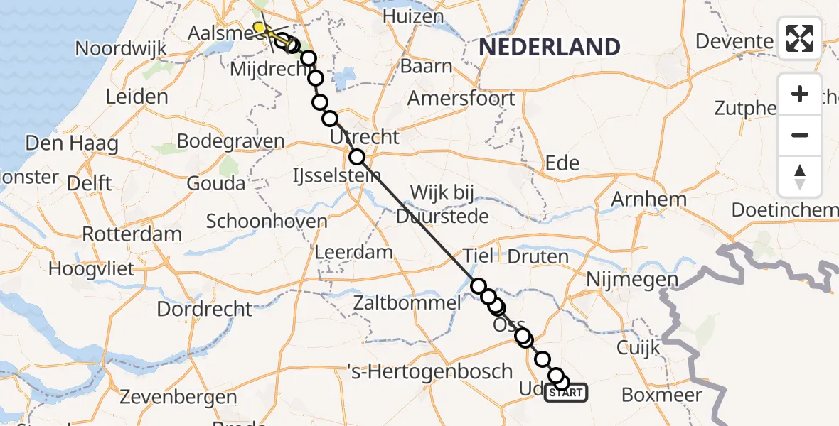 Routekaart van de vlucht: Politieheli naar Amstelveen