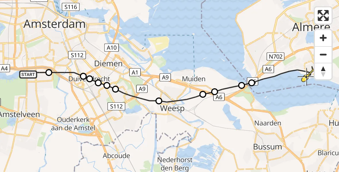 Routekaart van de vlucht: Lifeliner 1 naar Almere