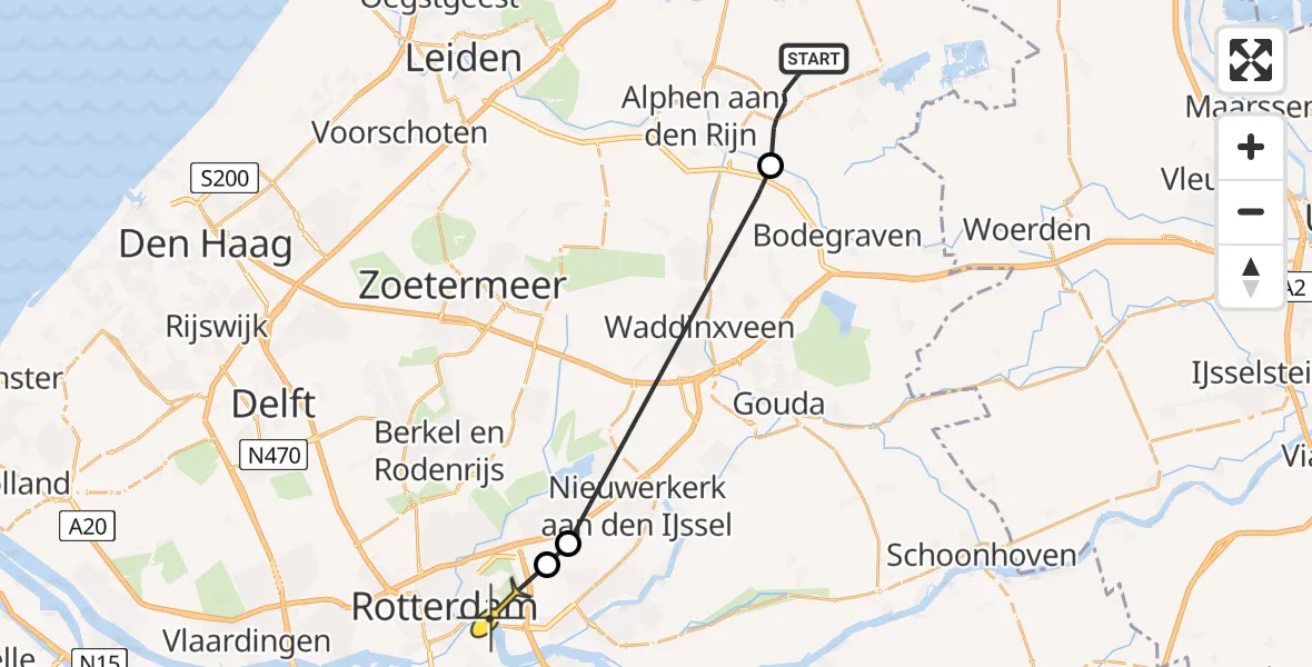 Routekaart van de vlucht: Politiehelikopter naar Rotterdam