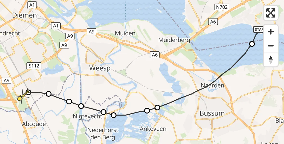 Routekaart van de vlucht: Lifeliner 1 naar Academisch Medisch Centrum (AMC)