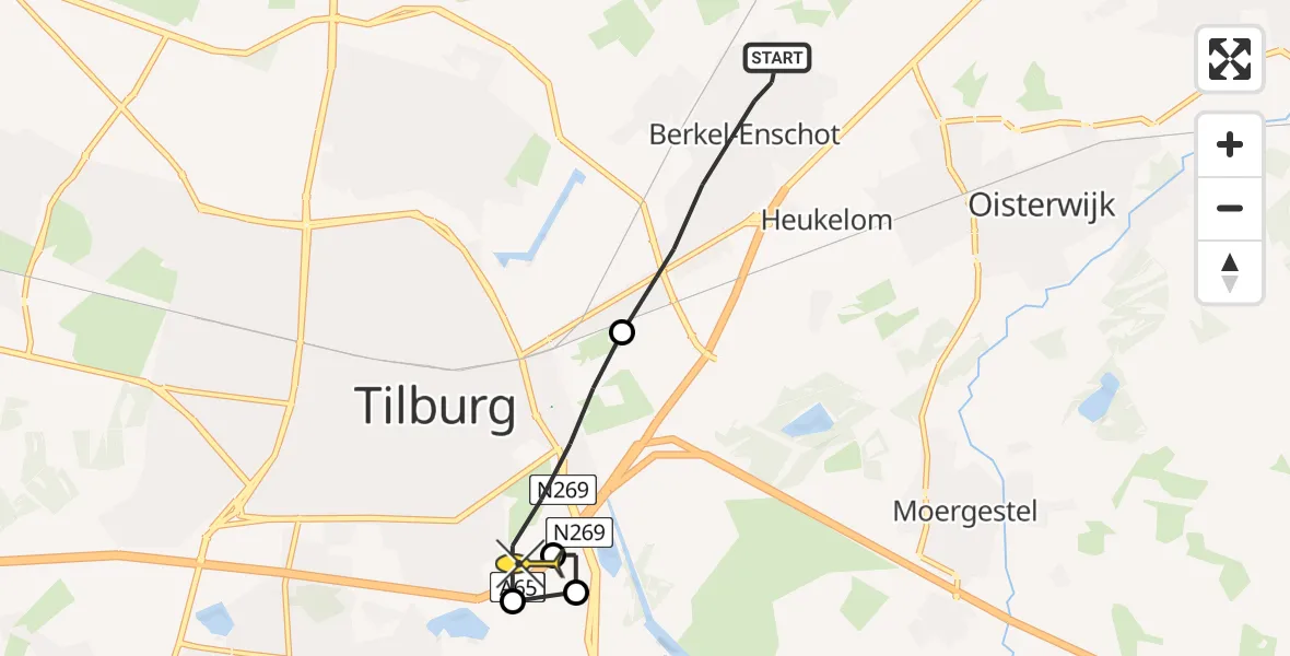 Routekaart van de vlucht: Lifeliner 3 naar Tilburg