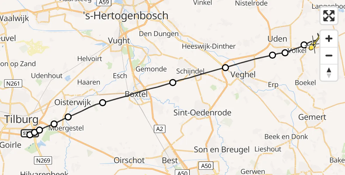 Routekaart van de vlucht: Lifeliner 3 naar Vliegbasis Volkel