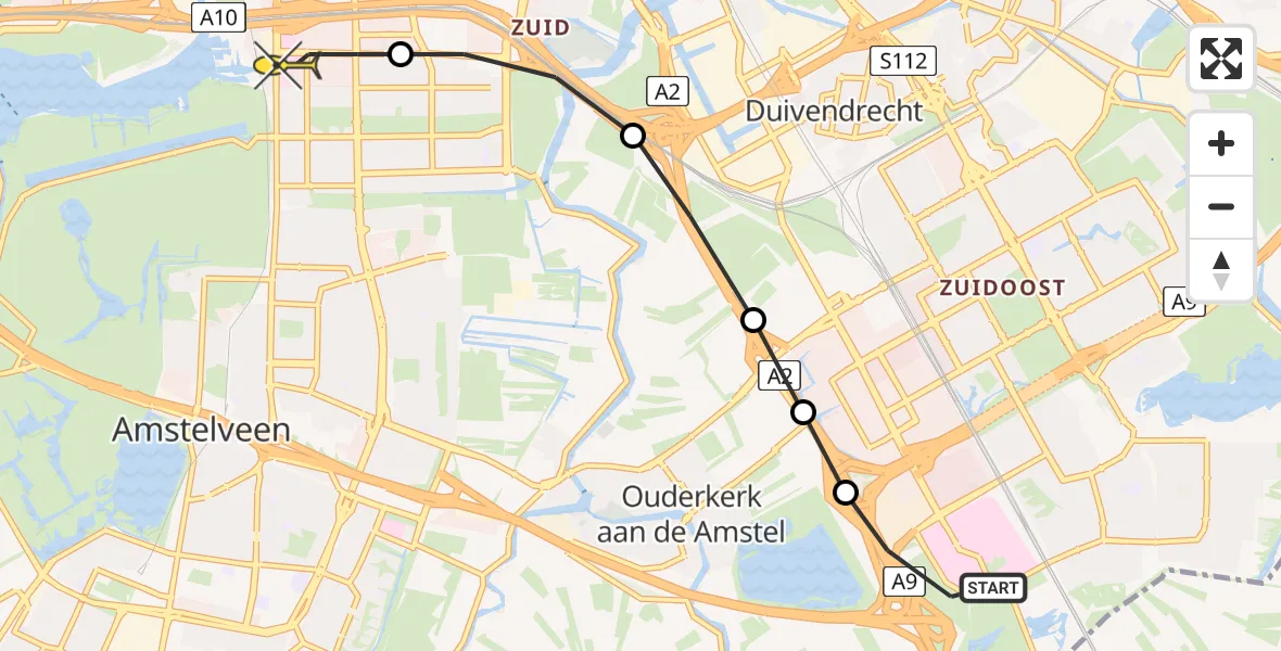 Routekaart van de vlucht: Lifeliner 1 naar VU Medisch Centrum Amsterdam