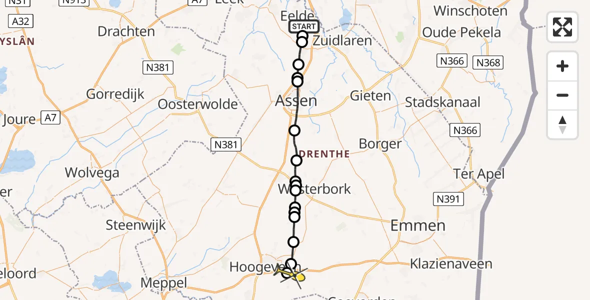 Routekaart van de vlucht: Lifeliner 4 naar Hollandscheveld