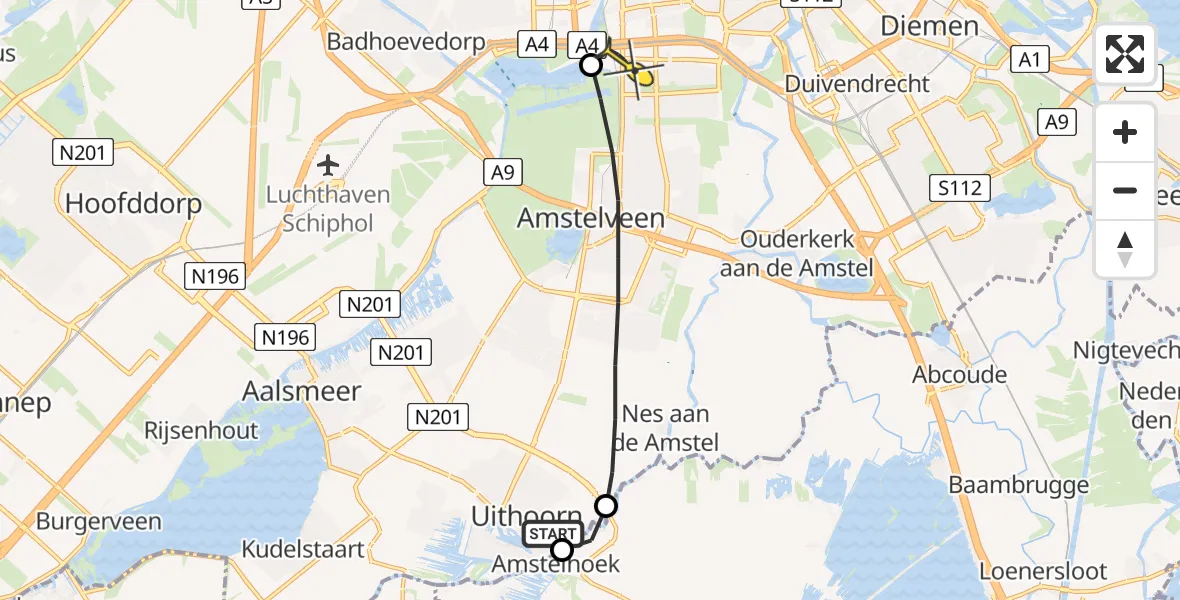 Routekaart van de vlucht: Lifeliner 1 naar VU Medisch Centrum Amsterdam