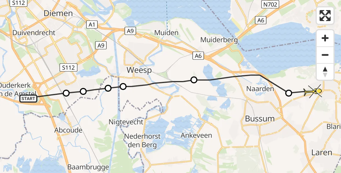 Routekaart van de vlucht: Politieheli naar Huizen