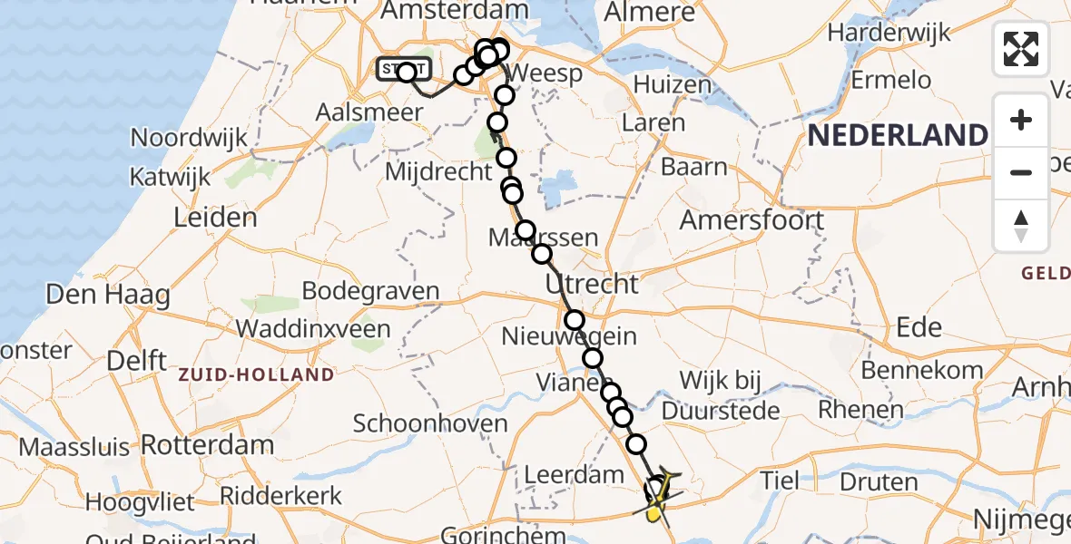 Routekaart van de vlucht: Politiehelikopter naar Deil