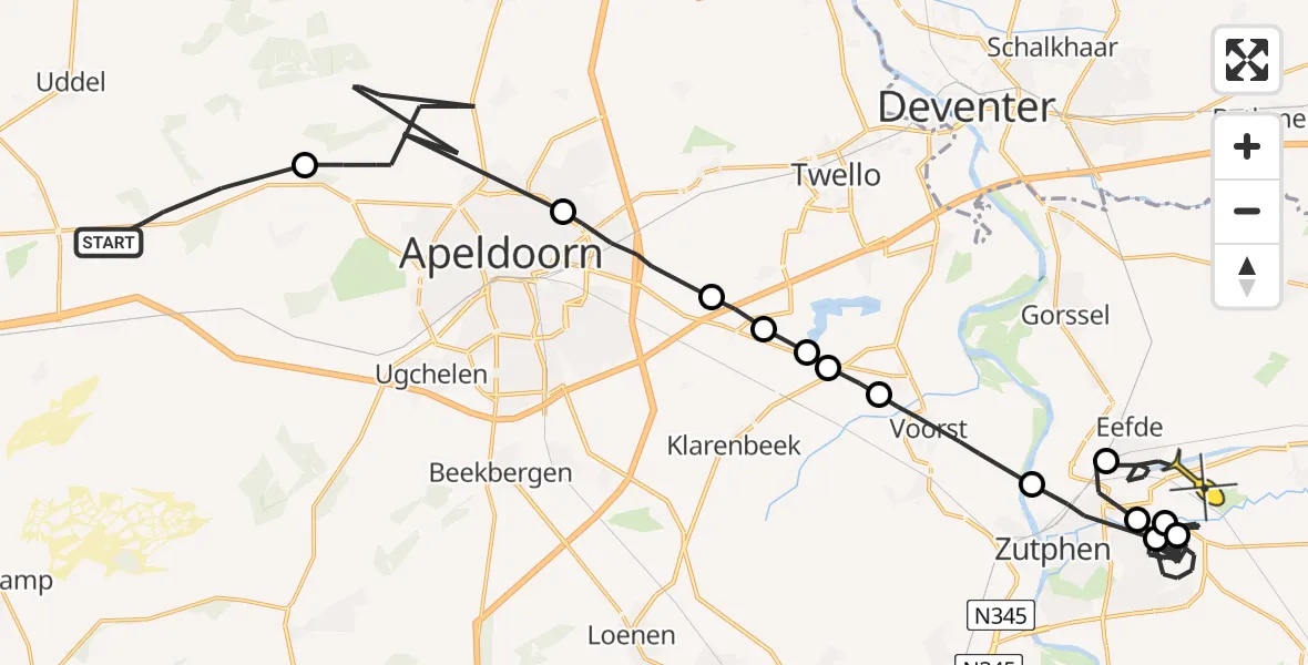 Routekaart van de vlucht: Politieheli naar Almen