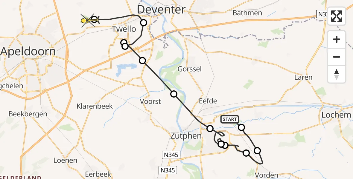 Routekaart van de vlucht: Politiehelikopter naar Vliegveld Teuge