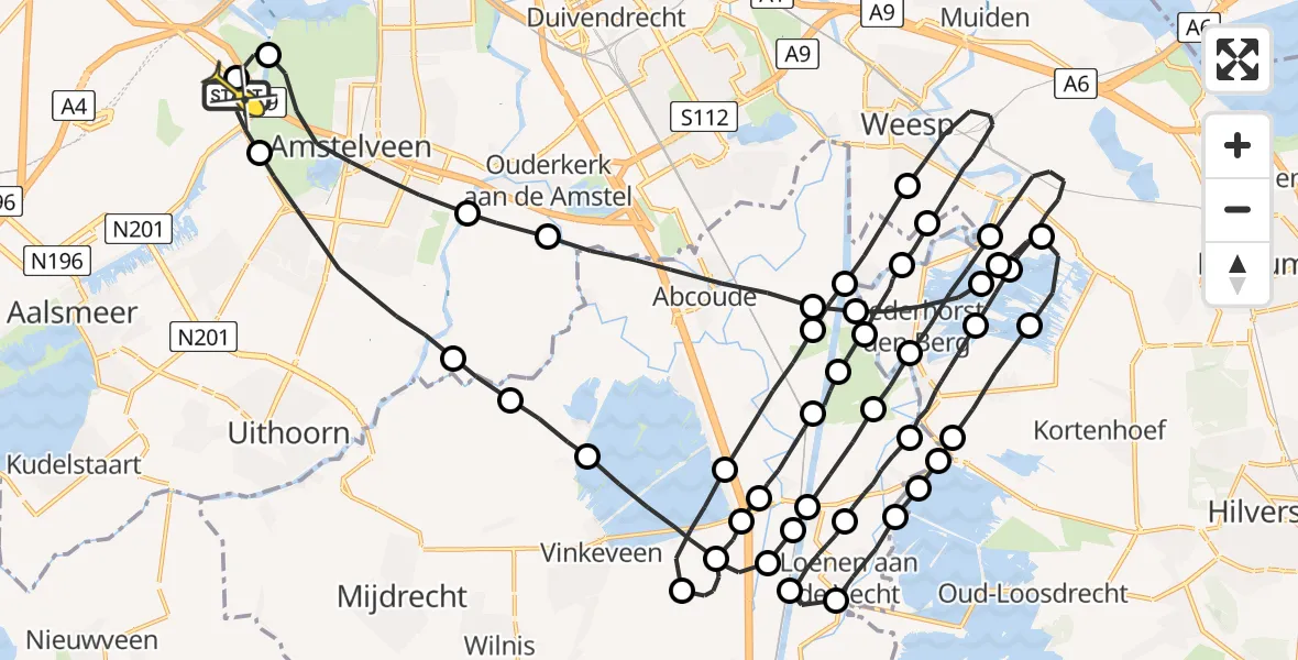 Routekaart van de vlucht: Politieheli naar Schiphol