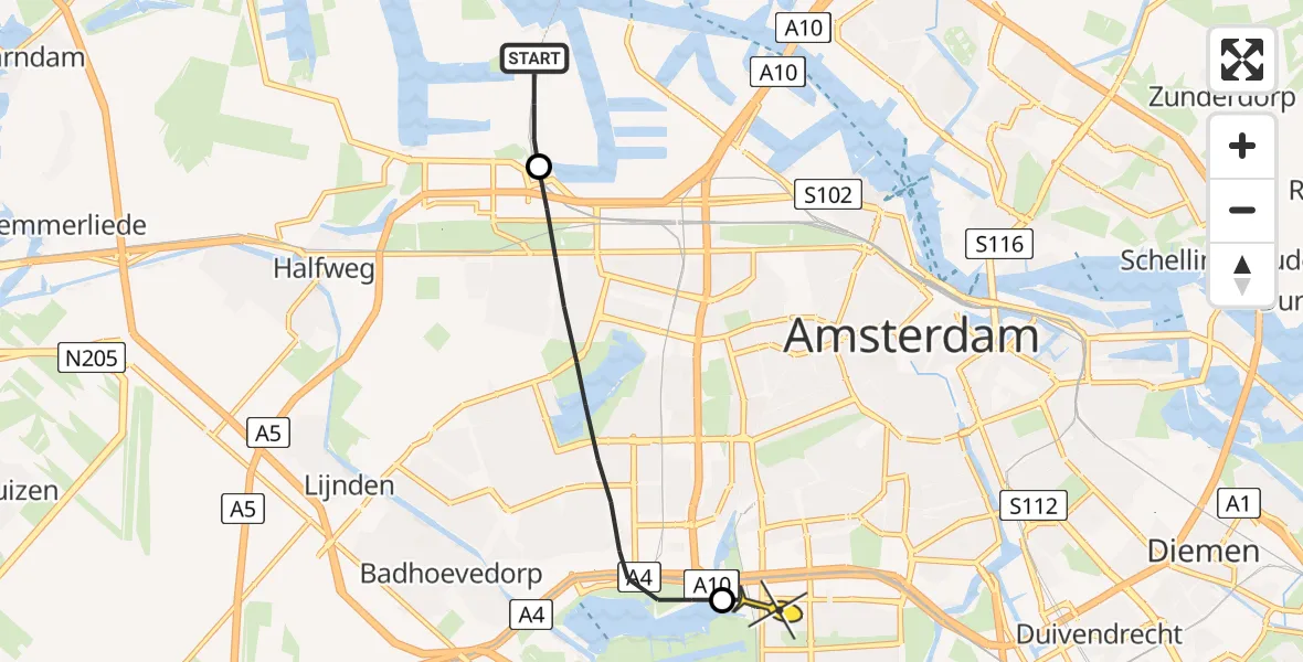 Routekaart van de vlucht: Lifeliner 1 naar VU Medisch Centrum Amsterdam