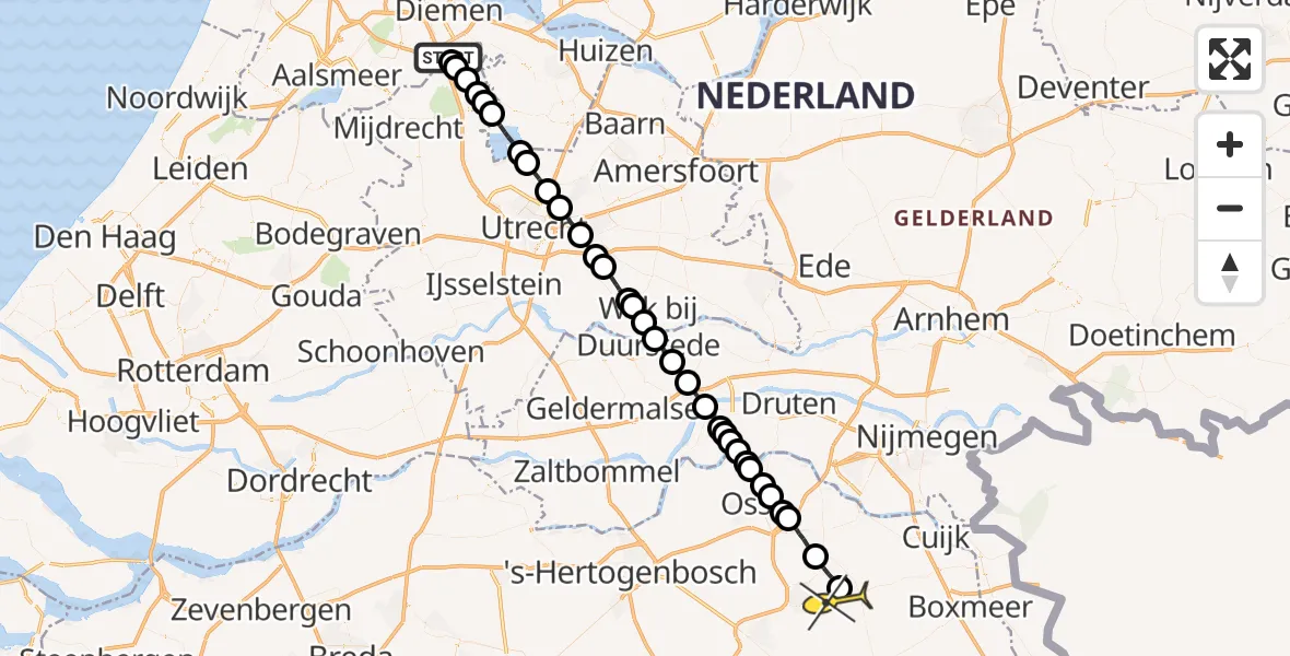 Routekaart van de vlucht: Lifeliner 3 naar Vliegbasis Volkel