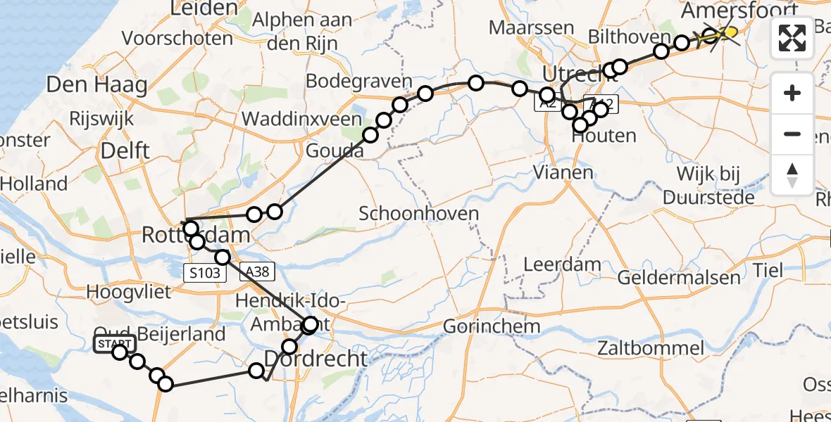 Routekaart van de vlucht: Politieheli naar Leusden