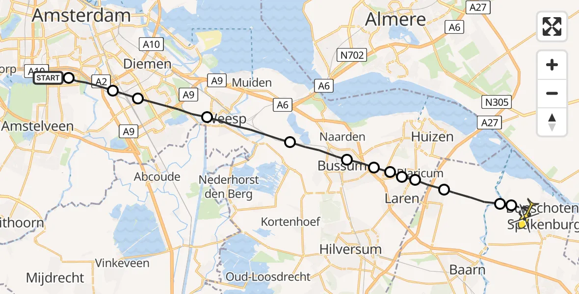 Routekaart van de vlucht: Lifeliner 1 naar Bunschoten-Spakenburg