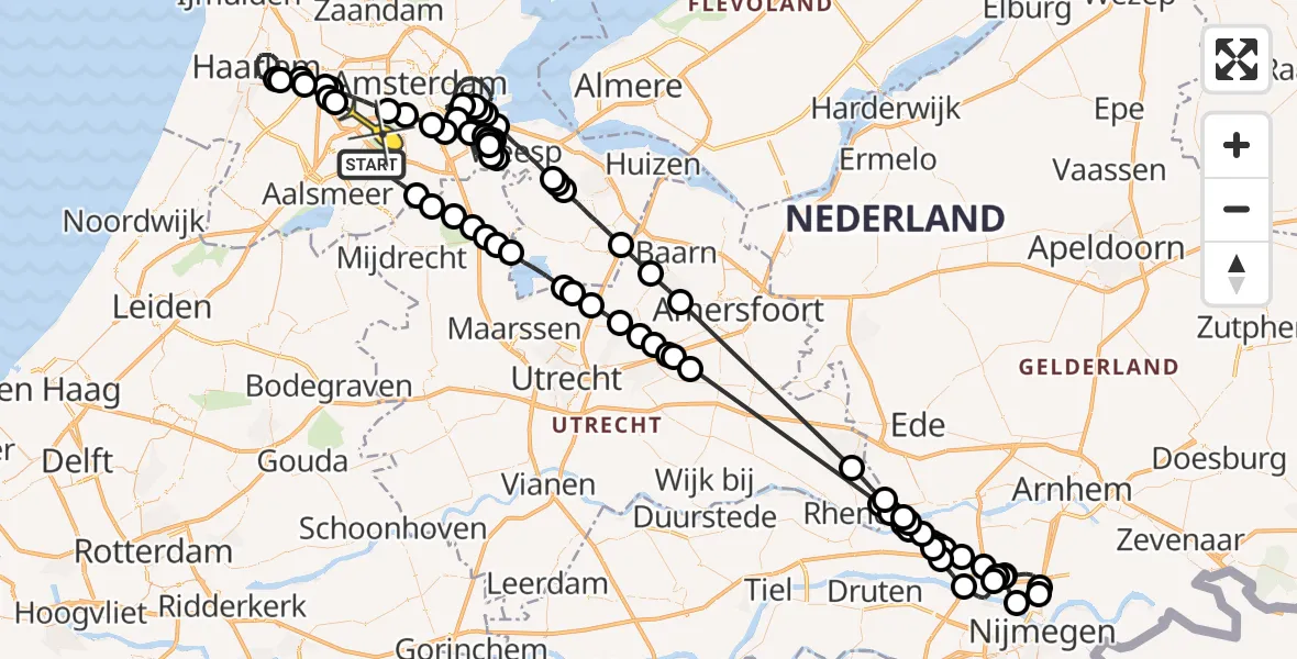 Routekaart van de vlucht: Politieheli naar Amsterdam