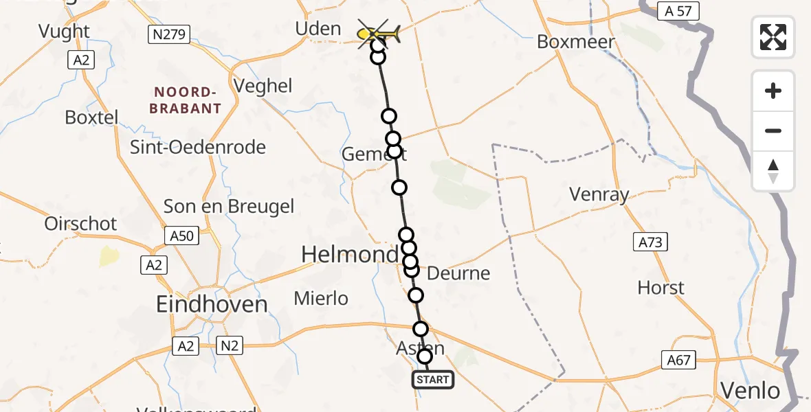 Routekaart van de vlucht: Lifeliner 3 naar Vliegbasis Volkel