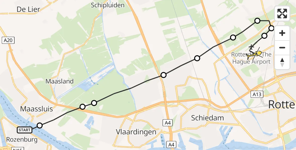 Routekaart van de vlucht: Lifeliner 2 naar Rotterdam The Hague Airport