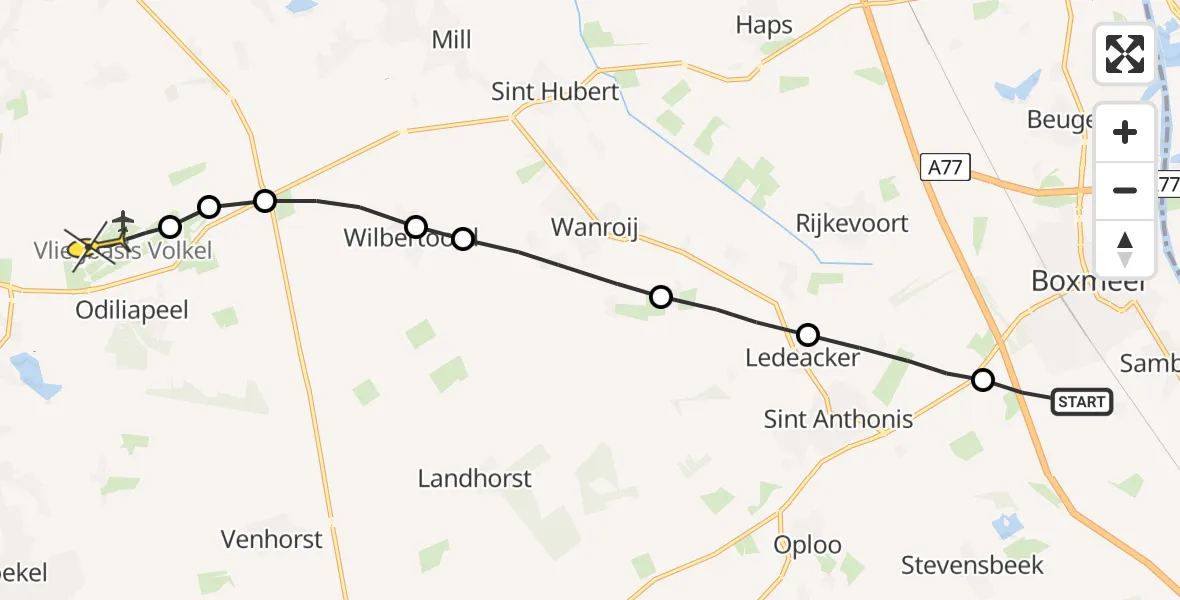 Routekaart van de vlucht: Lifeliner 3 naar Vliegbasis Volkel