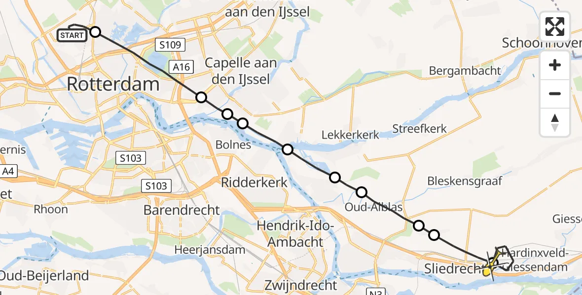 Routekaart van de vlucht: Lifeliner 2 naar Hardinxveld-Giessendam