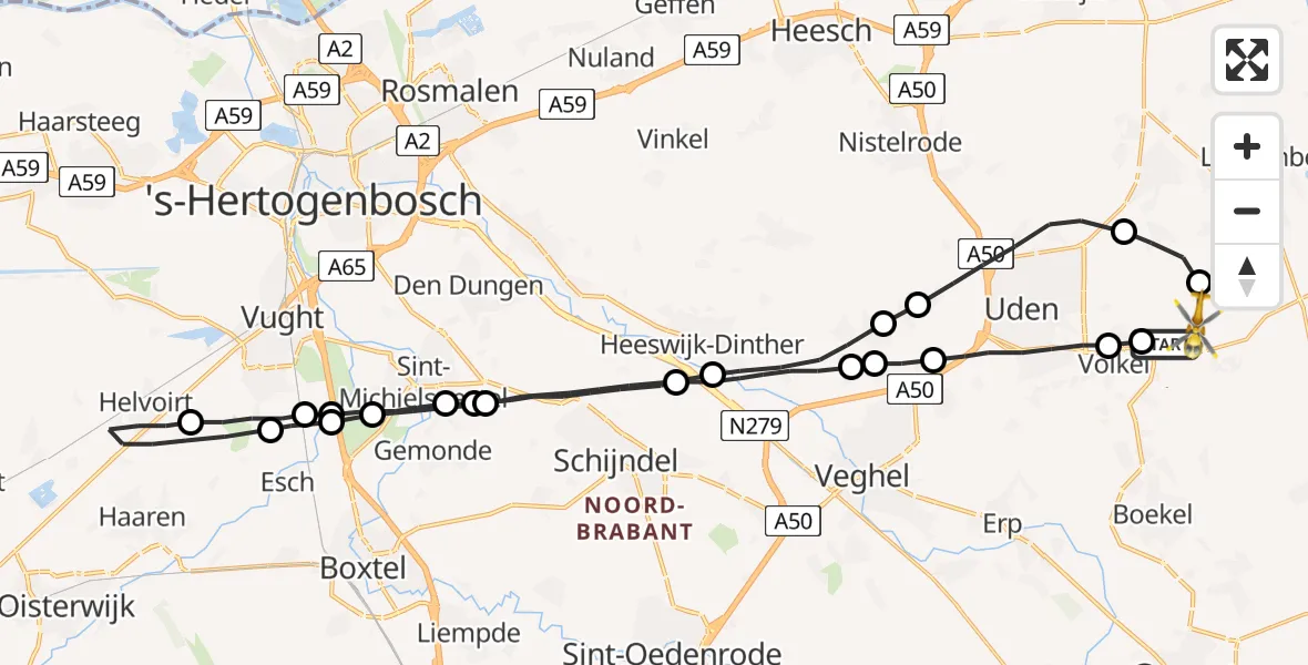 Vluchtroute Traumahelikopter Vliegbasis Volkel - Vliegbasis Volkel, 18 november 2022, 06:34