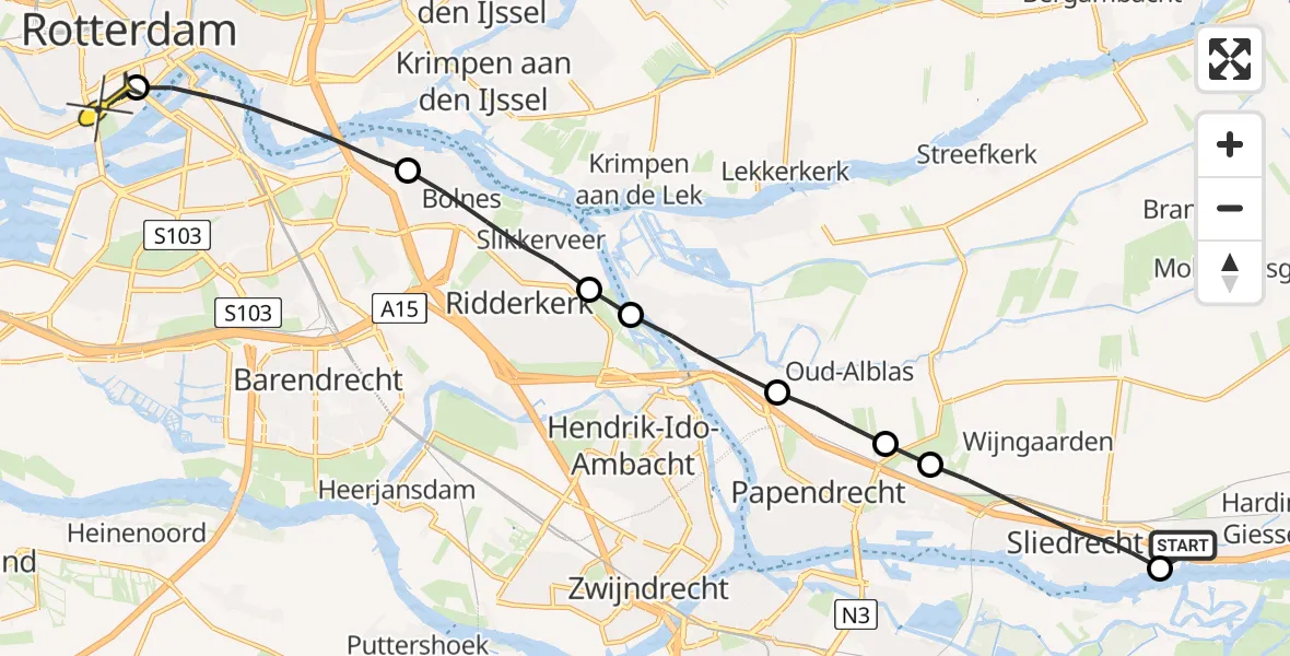 Routekaart van de vlucht: Lifeliner 2 naar Erasmus MC