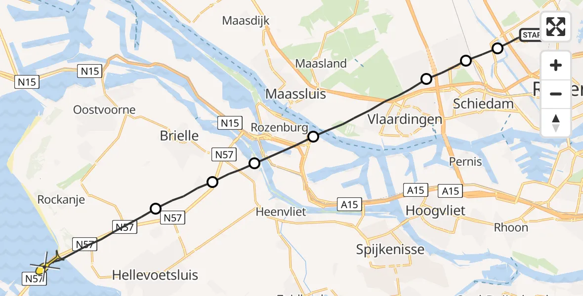 Routekaart van de vlucht: Lifeliner 2 naar Hellevoetsluis