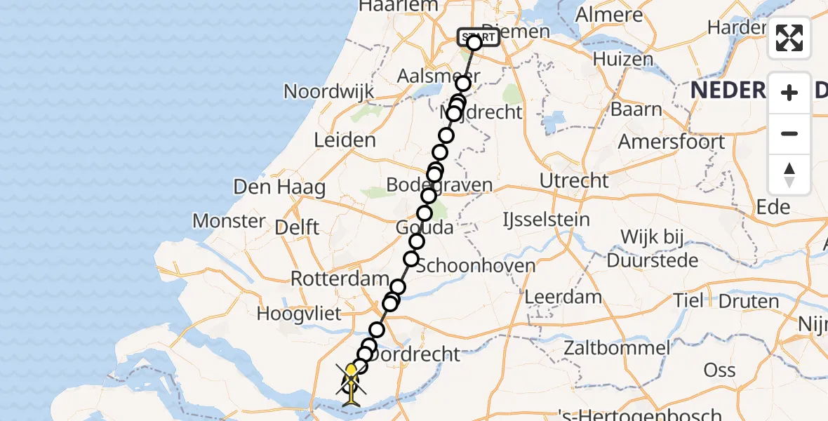 Routekaart van de vlucht: Lifeliner 1 naar Klaaswaal
