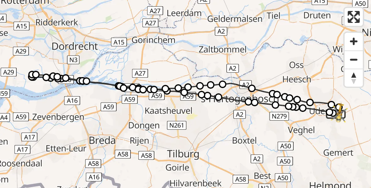 Vluchtroute Traumahelikopter Vliegbasis Volkel - Vliegbasis Volkel, 18 november 2022, 08:21
