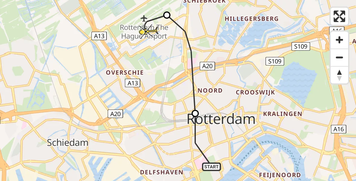 Routekaart van de vlucht: Lifeliner 2 naar Rotterdam The Hague Airport