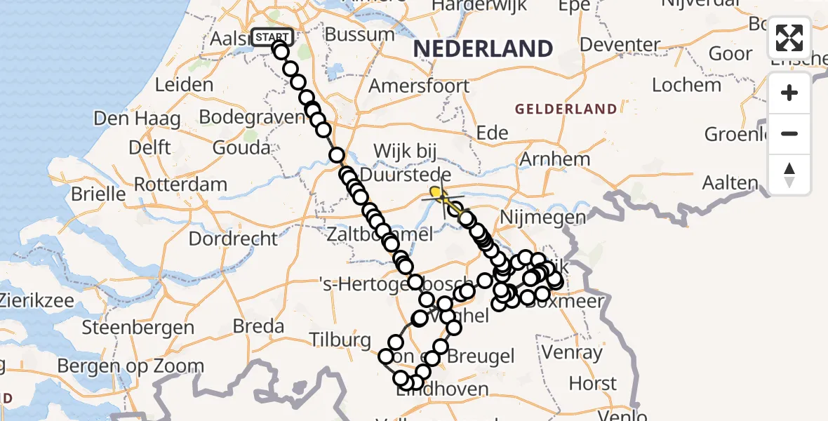 Routekaart van de vlucht: Politieheli naar Beneden-Leeuwen
