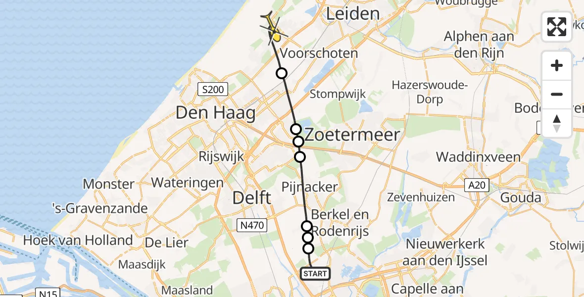 Routekaart van de vlucht: Lifeliner 2 naar Wassenaar