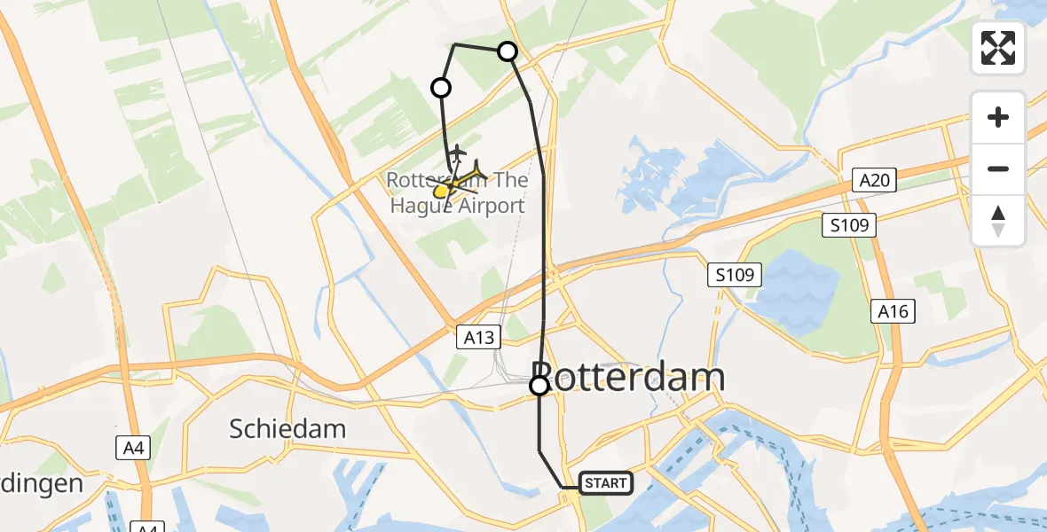 Routekaart van de vlucht: Lifeliner 1 naar Rotterdam The Hague Airport