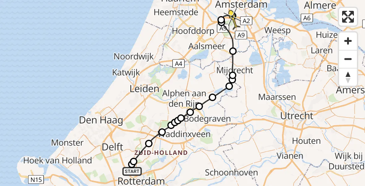 Routekaart van de vlucht: Lifeliner 1 naar VU Medisch Centrum Amsterdam