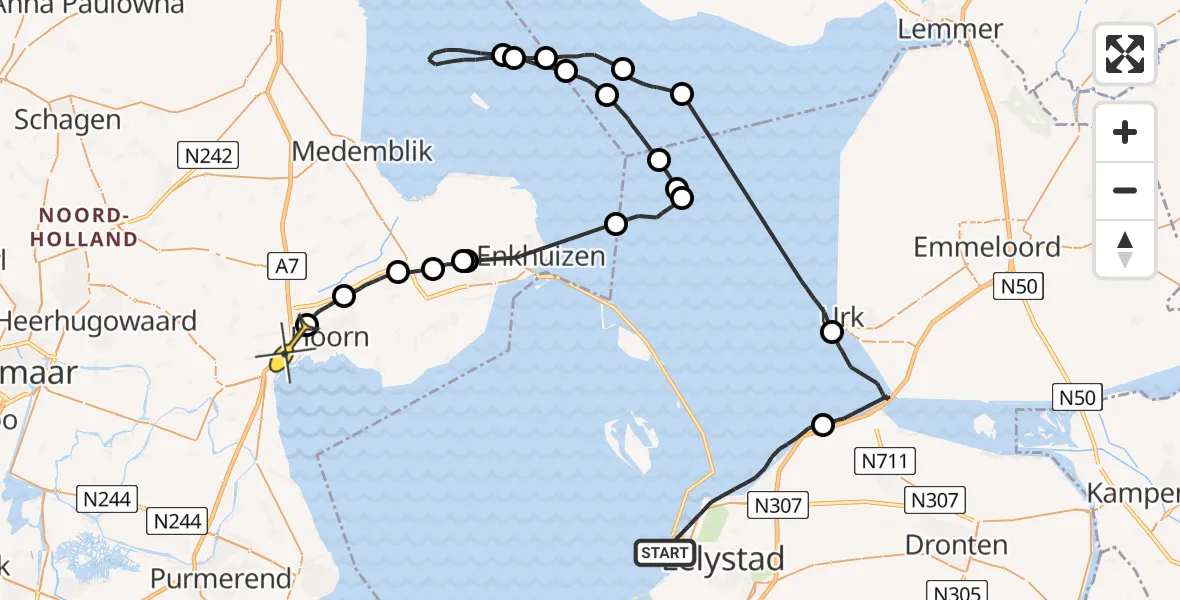 Routekaart van de vlucht: Politieheli naar Berkhout