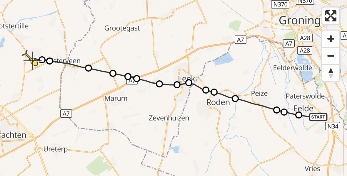 Routekaart van de vlucht: Lifeliner 4 naar Harkema