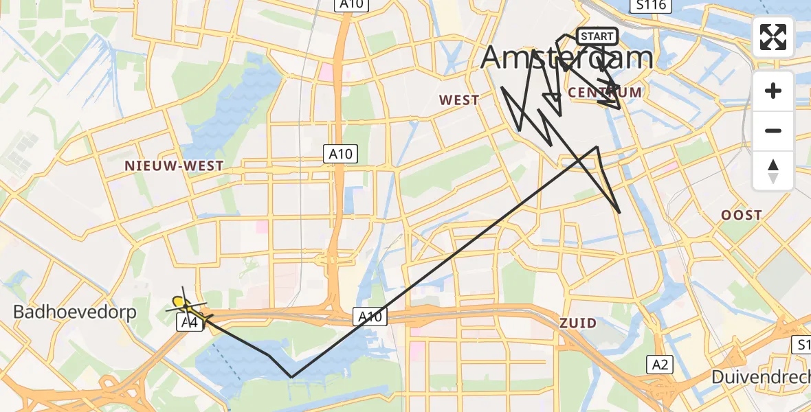 Routekaart van de vlucht: Politieheli naar Amsterdam