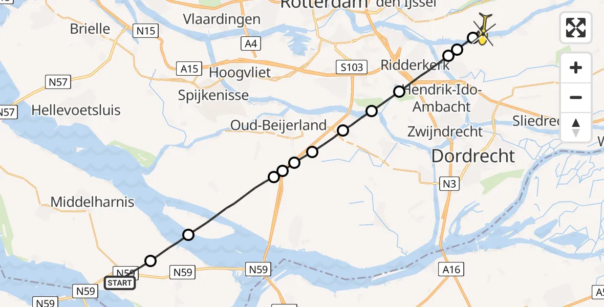 Routekaart van de vlucht: Lifeliner 2 naar Lekkerkerk