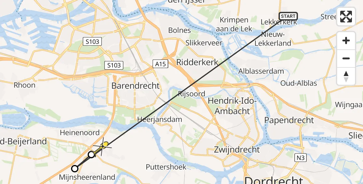 Routekaart van de vlucht: Lifeliner 2 naar Heinenoord