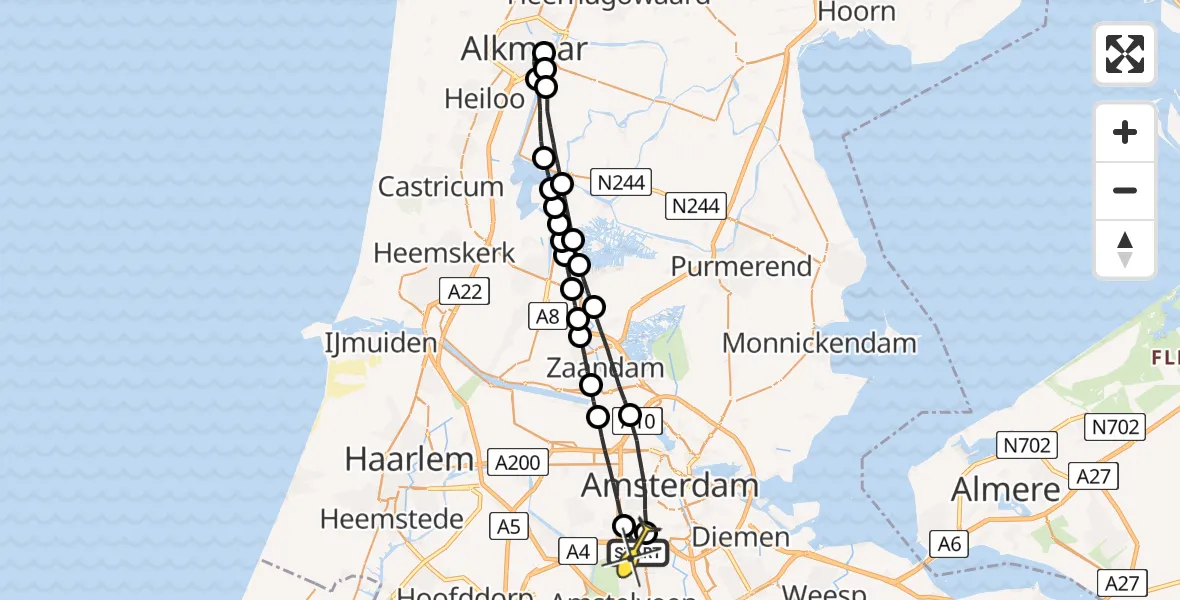 Routekaart van de vlucht: Lifeliner 1 naar VU Medisch Centrum Amsterdam