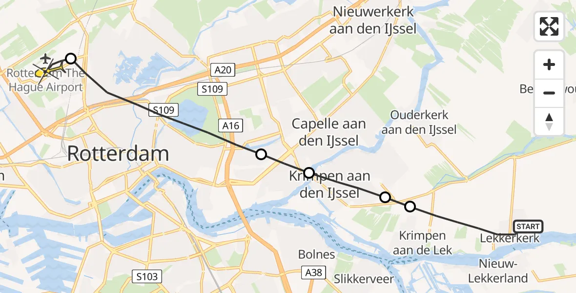 Routekaart van de vlucht: Lifeliner 2 naar Rotterdam The Hague Airport