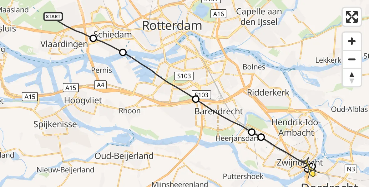 Routekaart van de vlucht: Lifeliner 2 naar Dordrecht