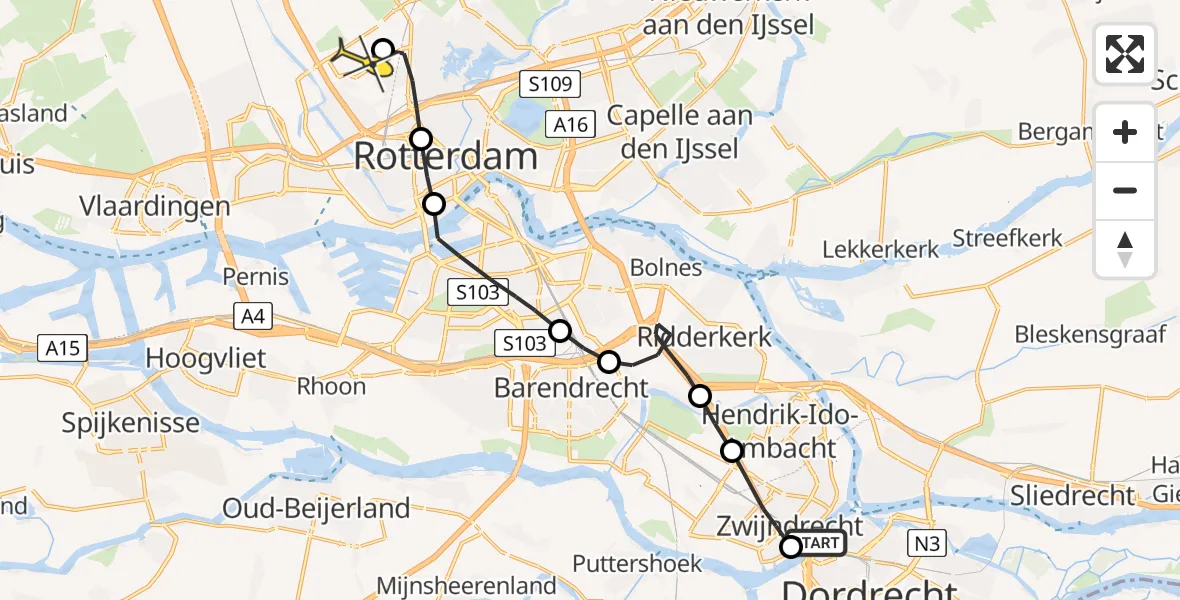 Routekaart van de vlucht: Lifeliner 2 naar Rotterdam The Hague Airport