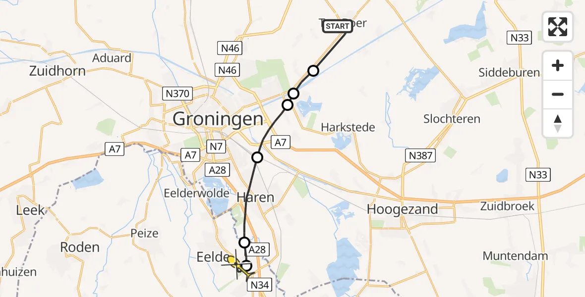 Routekaart van de vlucht: Lifeliner 4 naar Groningen Airport Eelde