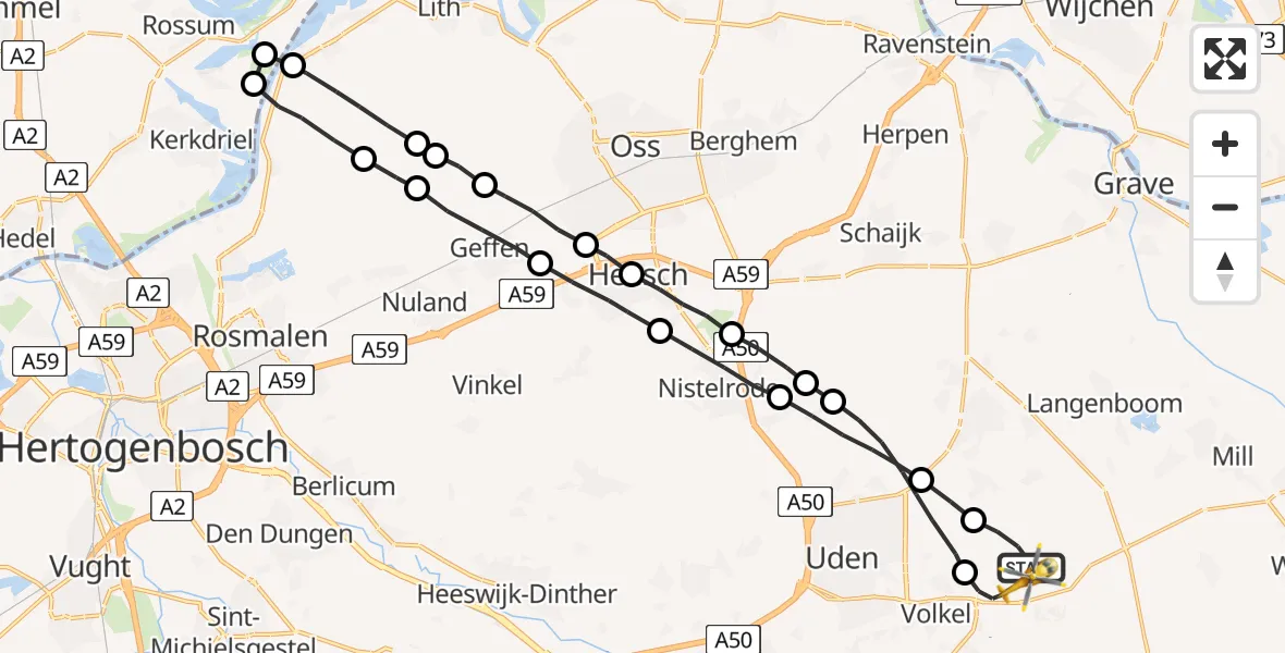 Vluchtroute Traumahelikopter Vliegbasis Volkel - Vliegbasis Volkel, 19 november 2022, 08:47