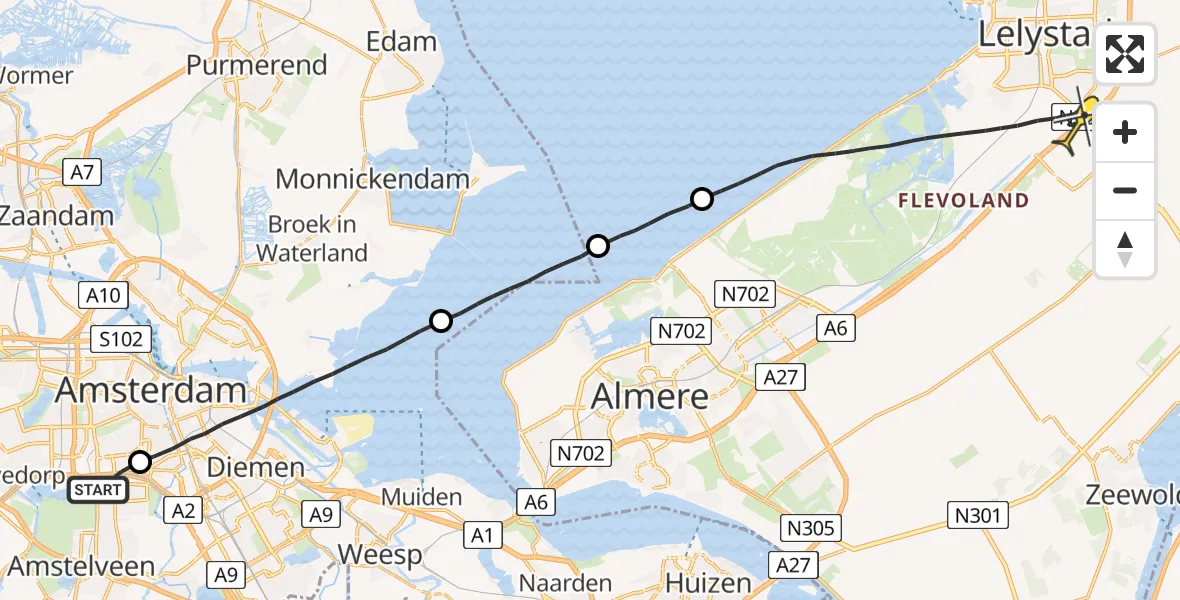 Routekaart van de vlucht: Lifeliner 1 naar Lelystad