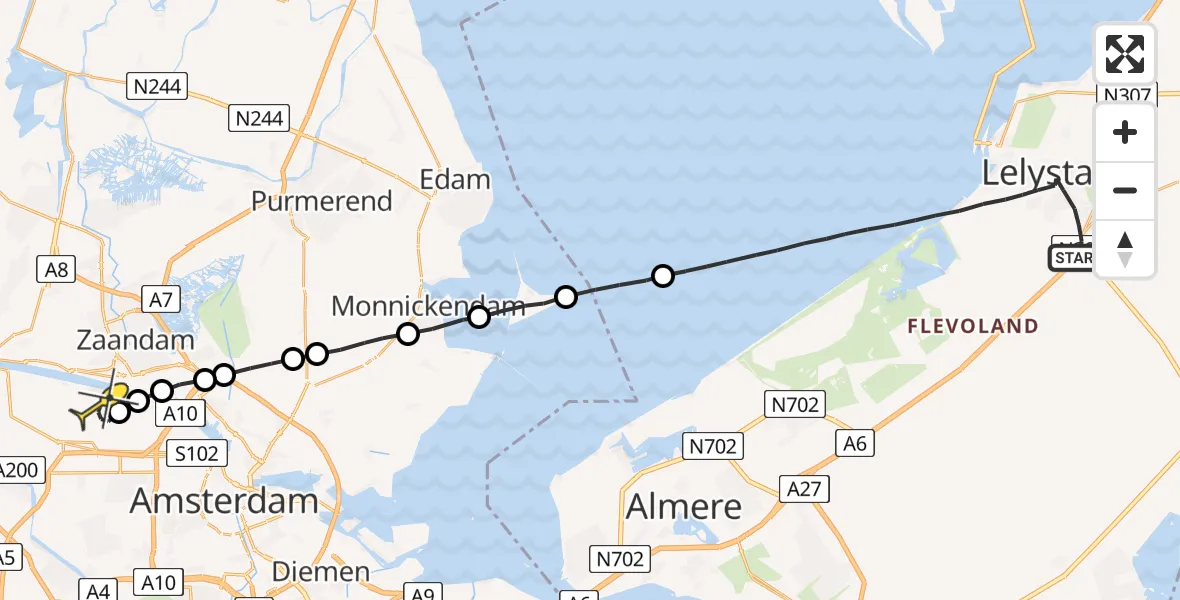 Routekaart van de vlucht: Lifeliner 1 naar Amsterdam Heliport