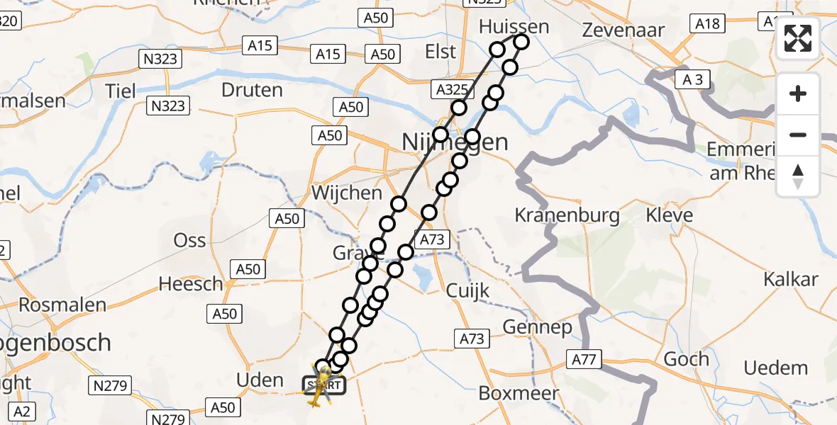 Vluchtroute Traumahelikopter Vliegbasis Volkel - Vliegbasis Volkel, 19 november 2022, 10:34