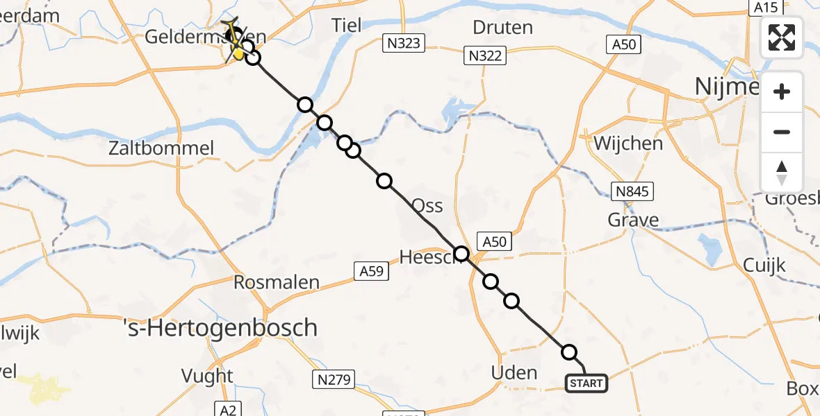 Routekaart van de vlucht: Lifeliner 3 naar Geldermalsen