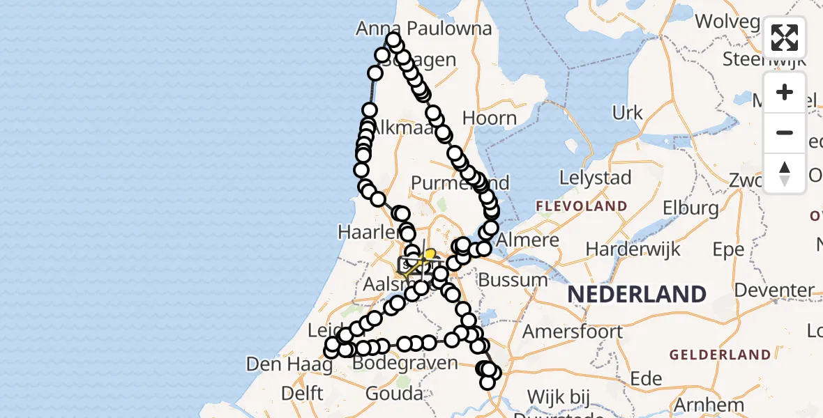 Routekaart van de vlucht: Politieheli naar Schiphol