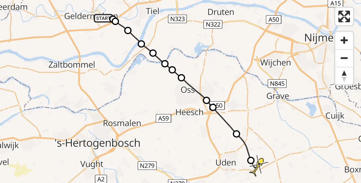 Routekaart van de vlucht: Lifeliner 3 naar Vliegbasis Volkel